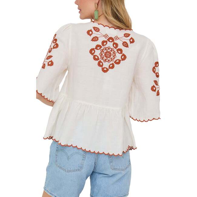 Aubrey V-Neck Embroidered Blouse, Cream