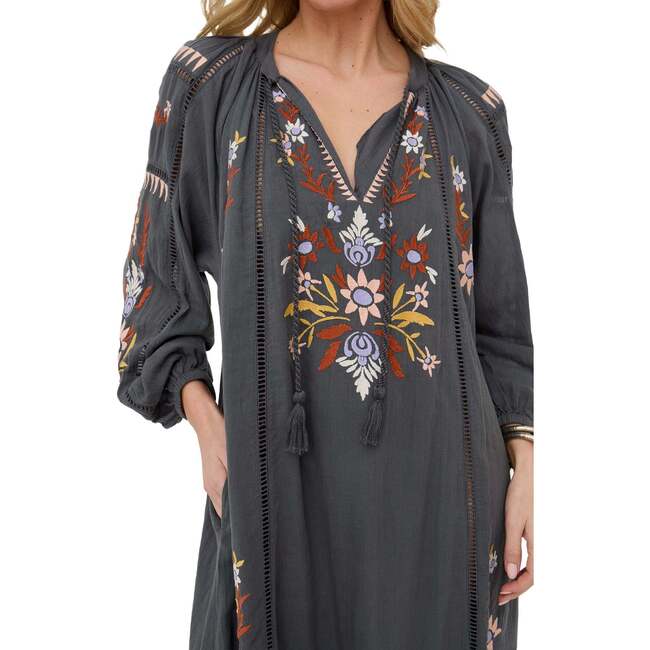 Elisa Kaftan Style Embroidered Maxi Dress, Grey