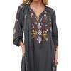 Elisa Kaftan Style Embroidered Maxi Dress, Grey - Dresses - 2