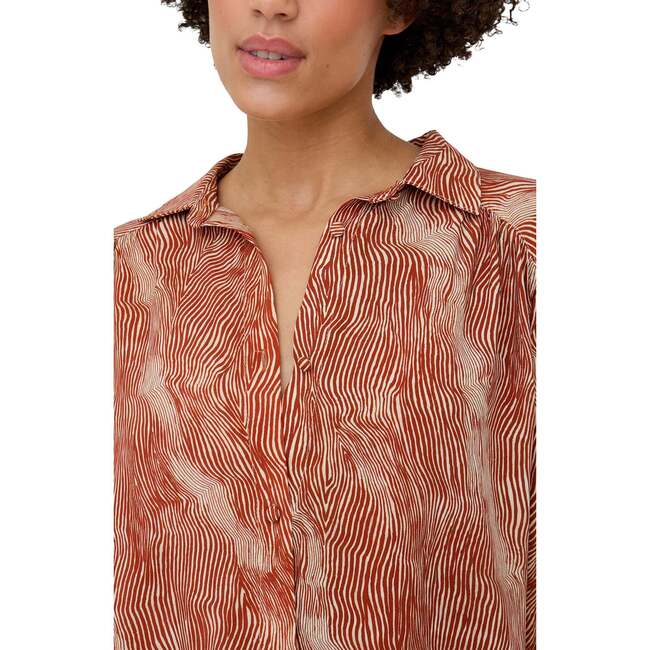 Ginger Button Down Tiger Print Shirt, Orange - Blouses - 4