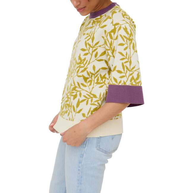 Daffodil Slouchy Leaf Print Knitted T-shirt, Multi - T-Shirts - 4