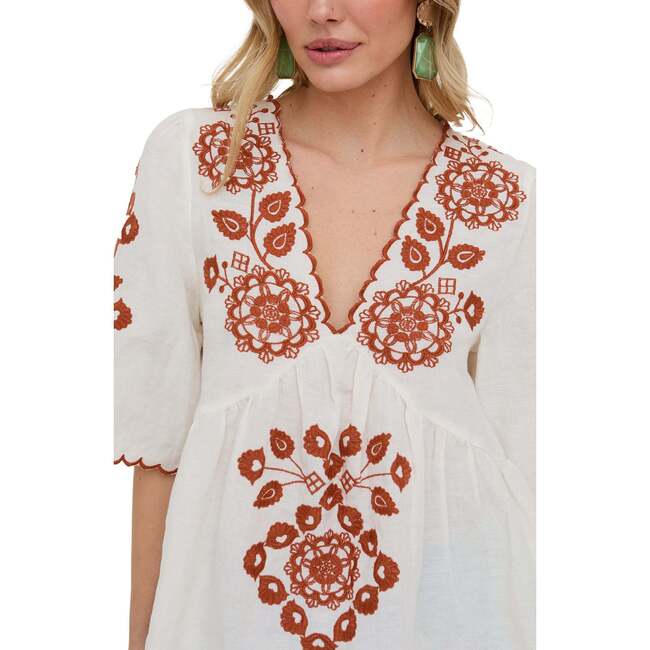 Aubrey V-Neck Embroidered Blouse, Cream - Blouses - 4