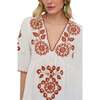 Aubrey V-Neck Embroidered Blouse, Cream - Blouses - 4