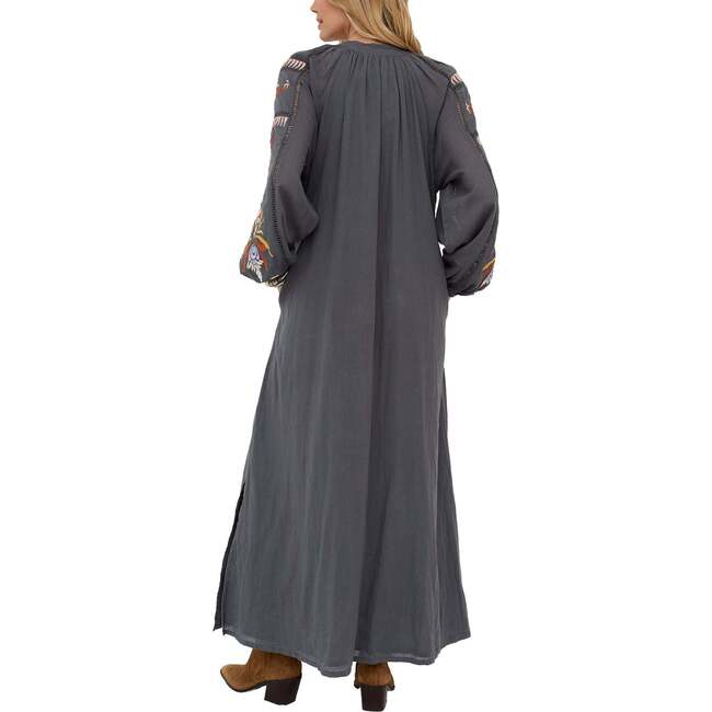 Elisa Kaftan Style Embroidered Maxi Dress, Grey - Dresses - 3