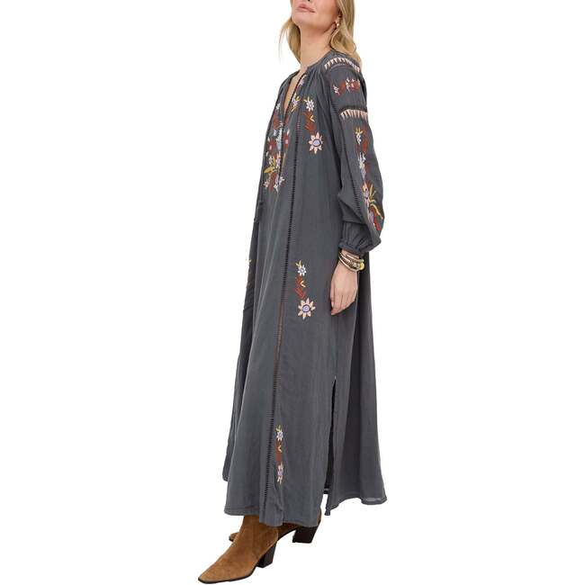 Elisa Kaftan Style Embroidered Maxi Dress, Grey - Dresses - 4