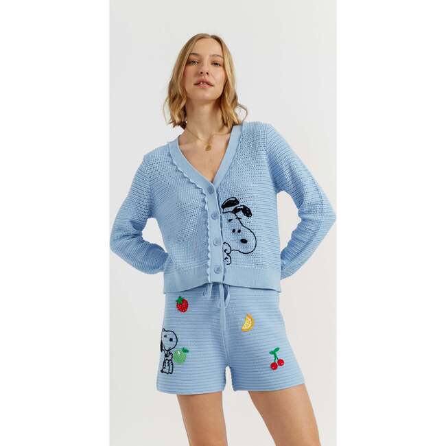 Cotton Snoopy Crochet Peekabo Cardigan, Blue