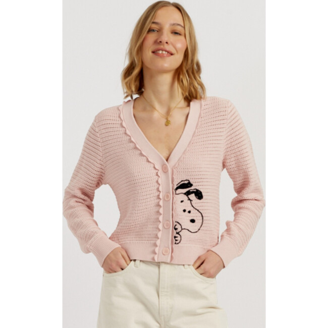 Cotton Snoopy Crochet Peekabo Cardigan, Pink