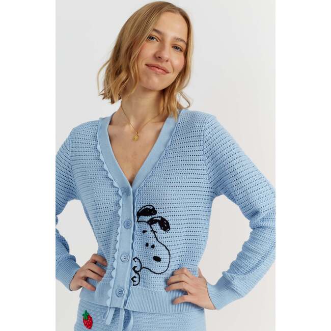 Cotton Snoopy Crochet Peekabo Cardigan, Blue