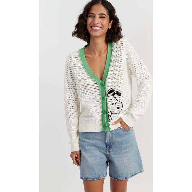 Cotton Snoopy Crochet Peekabo Cardigan, White