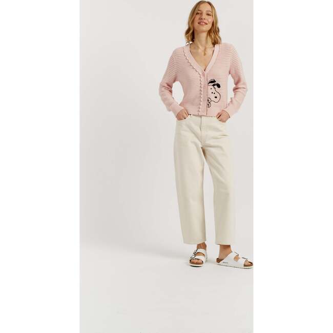 Cotton Snoopy Crochet Peekabo Cardigan, Pink