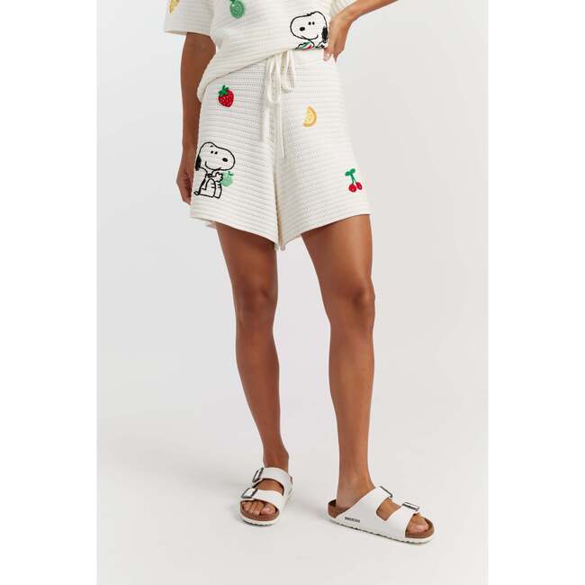 Cotton Snoopy Crochet Shorts, White