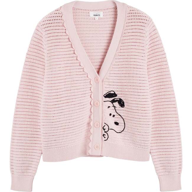 Cotton Snoopy Crochet Peekabo Cardigan, Pink - Cardigans - 3