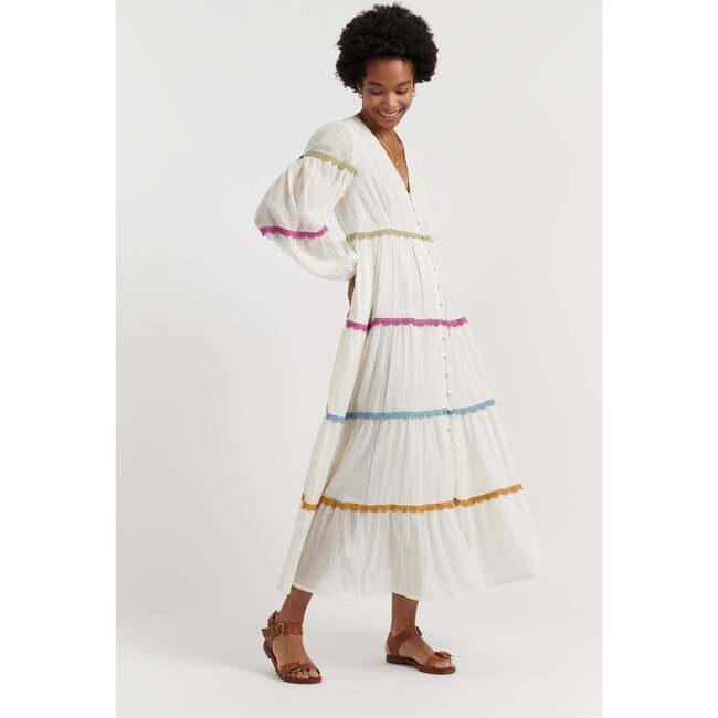 Cotton Rainbow Scallop Dress, White