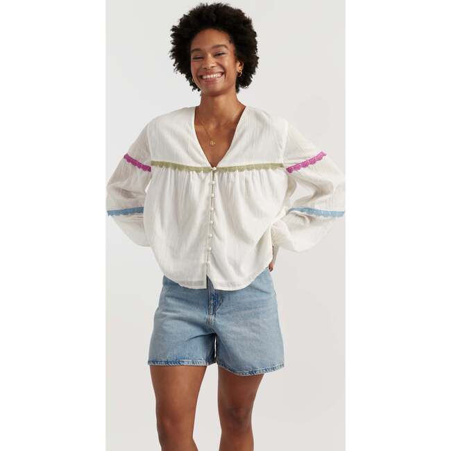 Cotton Rainbow Scallop Blouse, White