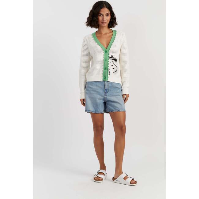Cotton Snoopy Crochet Peekabo Cardigan, White