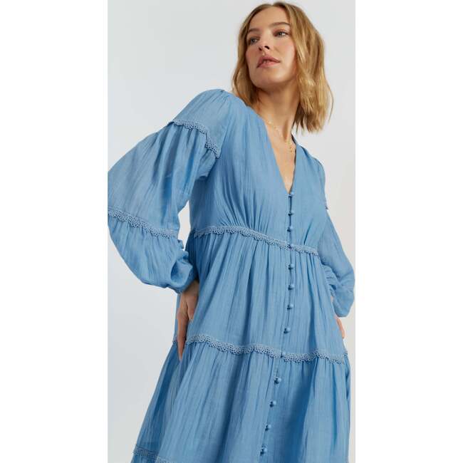 Cotton Rainbow Scallop Dress, Blue