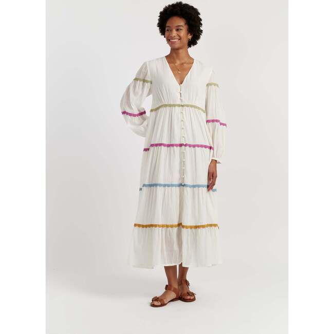 Cotton Rainbow Scallop Dress, White