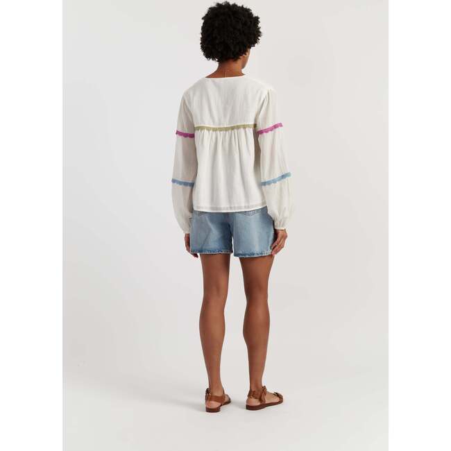 Cotton Rainbow Scallop Blouse, White
