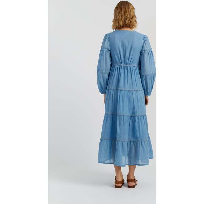 Cotton Rainbow Scallop Dress, Blue - Dresses - 3