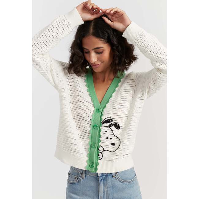 Cotton Snoopy Crochet Peekabo Cardigan, White - Cardigans - 3