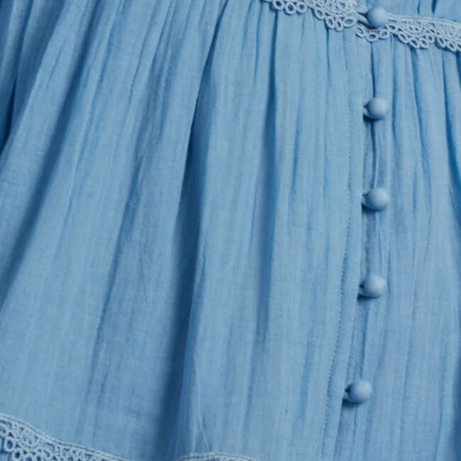 Cotton Rainbow Scallop Dress, Blue - Dresses - 4