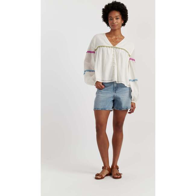 Cotton Rainbow Scallop Blouse, White - Blouses - 3