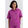 Sienna Linen-Blend Scallop Edge Shirt, Purple - Blouses - 1 - thumbnail