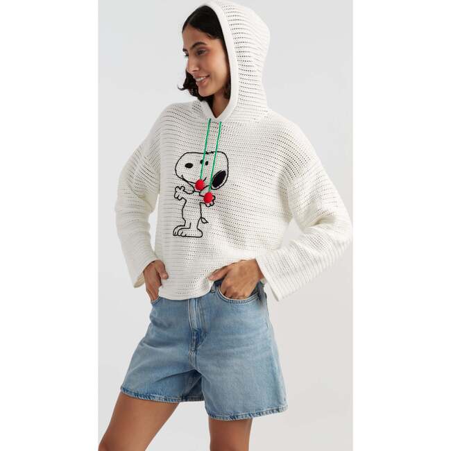 Cotton Snoopy Crochet Hoodie, White - Sweatshirts - 4
