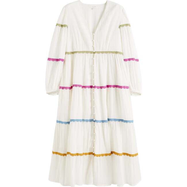 Cotton Rainbow Scallop Dress, White - Dresses - 4
