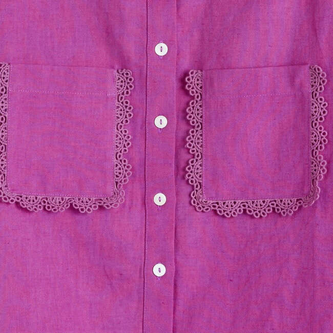 Sienna Linen-Blend Scallop Edge Shirt, Purple - Blouses - 4