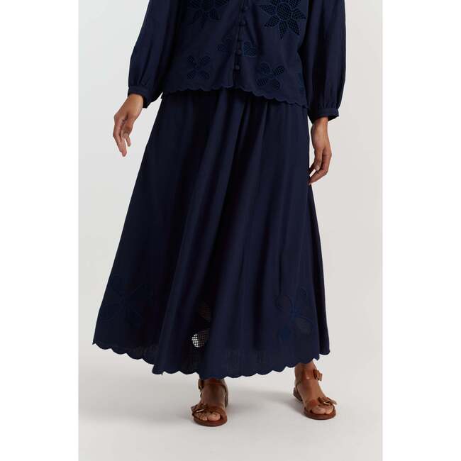 Linen-Blend Broderie Skirt, Blue - Skirts - 1