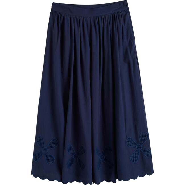 Linen-Blend Broderie Skirt, Blue - Skirts - 2