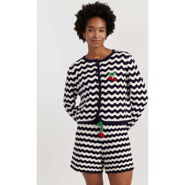 Cotton Cherry Crochet Cardigan, Blue