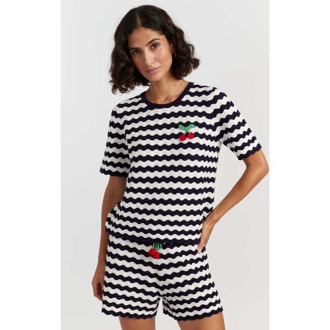 Cherry Crochet Tee, Blue