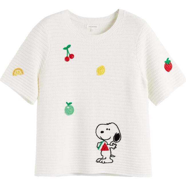 Cotton Snoopy Crochet Tee, White - T-Shirts - 4