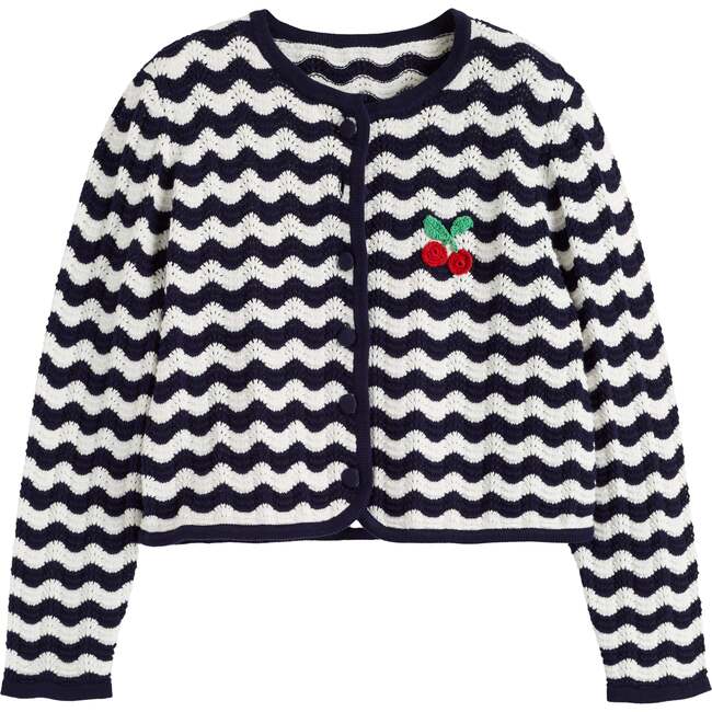 Cotton Cherry Crochet Cardigan, Blue - Cardigans - 3