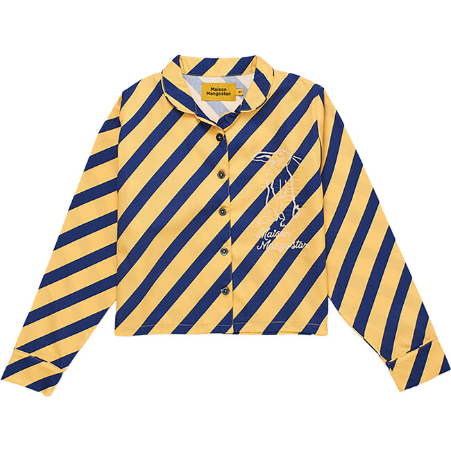 Diagonal Stripes Shirt, Yellow/Navy - Shirts - 1