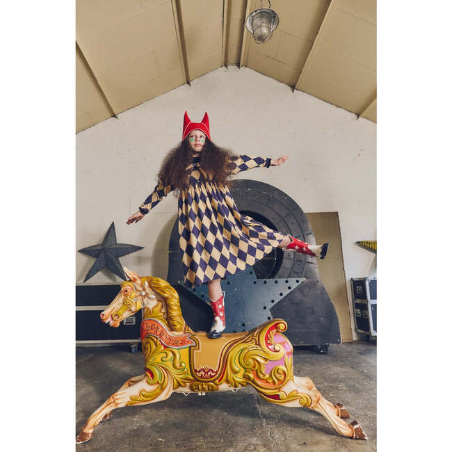 HARLEQUIN DRESS, ANGORA/BLUE - Dresses - 2