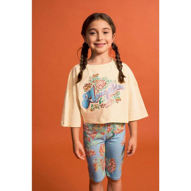 VINTAGE FLOWERS SHORT LEGGINGS, LIGHT BLUE - Leggings - 6