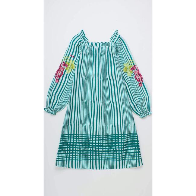 UVAS STRIPED DRESS WITH PUFFY SLEEVES, GREEN
