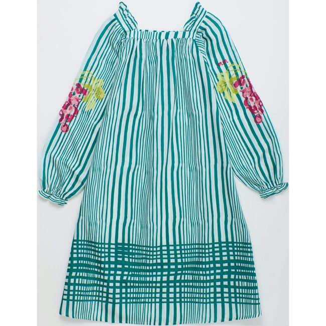 UVAS STRIPED DRESS WITH PUFFY SLEEVES, GREEN