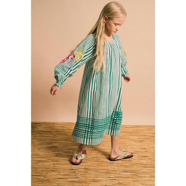 UVAS STRIPED DRESS WITH PUFFY SLEEVES, GREEN - Dresses - 4