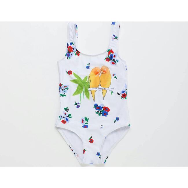 BLOSSOM BIRDS SWIMSUIT, WHITE