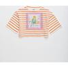 BIRDS STRIPED CROP TOP, MANDARIN / WHITE - T-Shirts - 1 - thumbnail