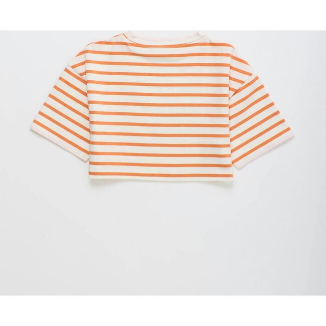 BIRDS STRIPED CROP TOP, MANDARIN / WHITE