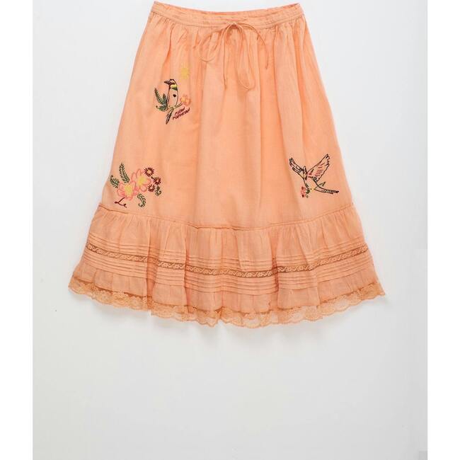 BIRDS EMBROIDERED SKIRT, PEACH