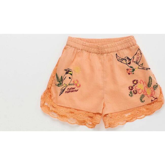 BIRDS EMBROIDERED SHORTS, PEACH