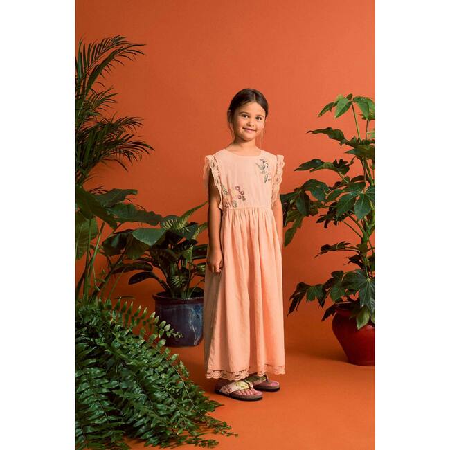 BIRDS EMBROIDERED DRESS, PEACH