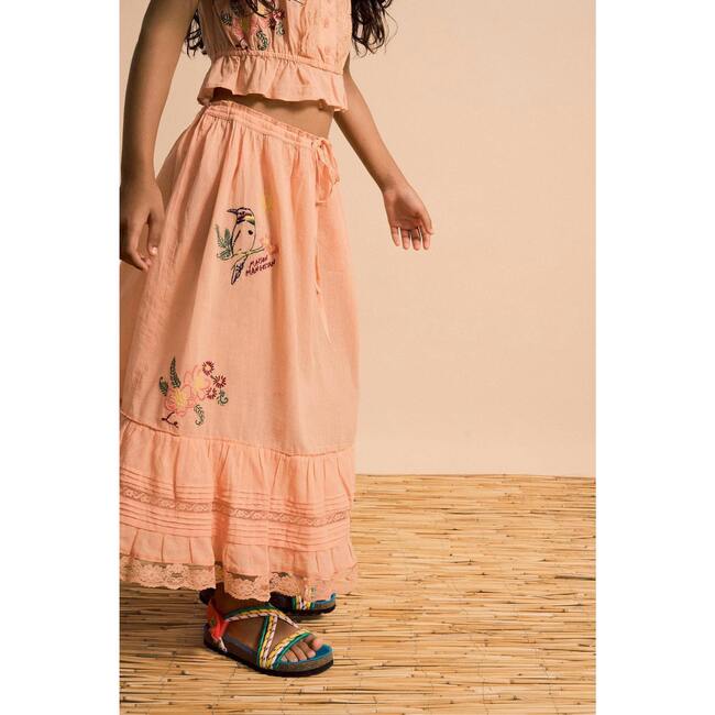 BIRDS EMBROIDERED SKIRT, PEACH - Skirts - 3