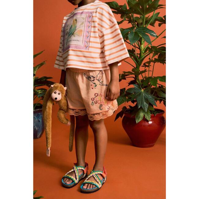 BIRDS EMBROIDERED SHORTS, PEACH - Shorts - 3